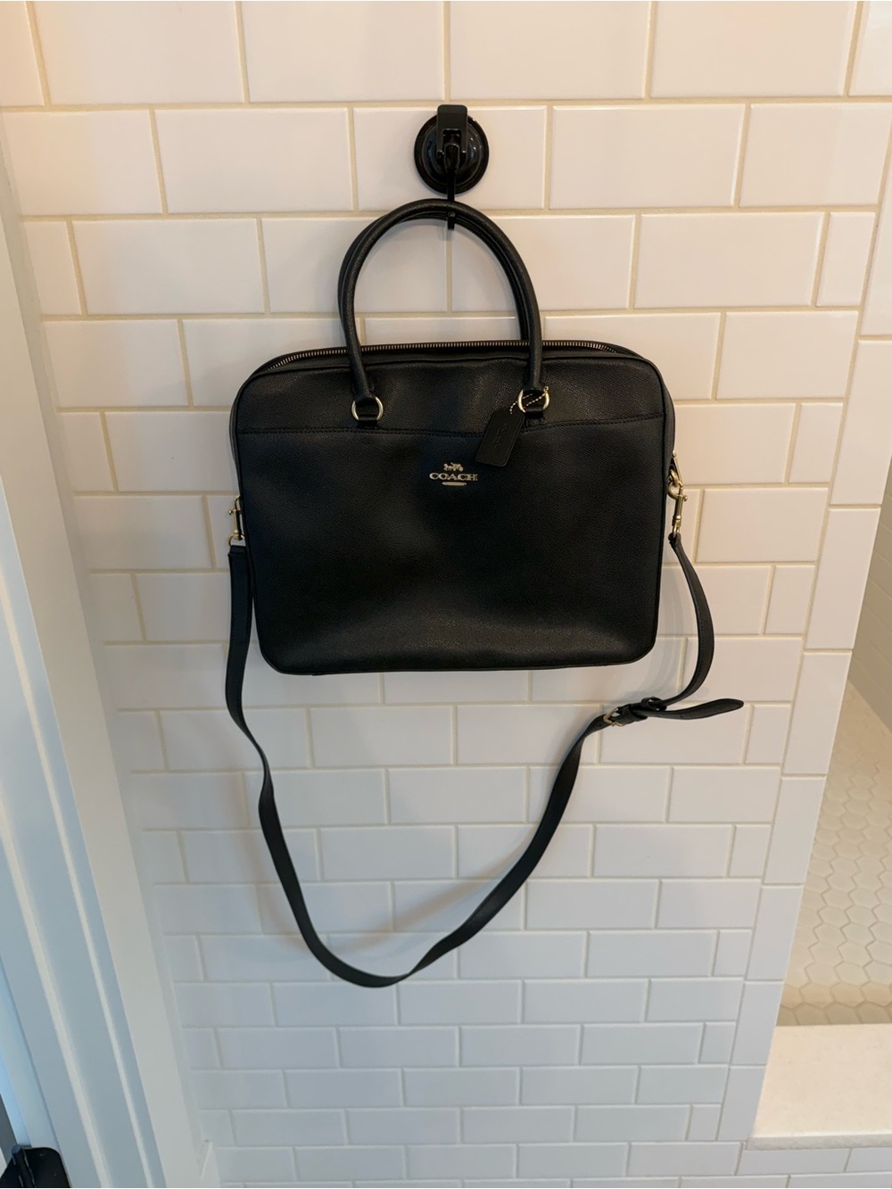 Coach Black Leather Small Laptop Bag - Removable Shoulder Strap